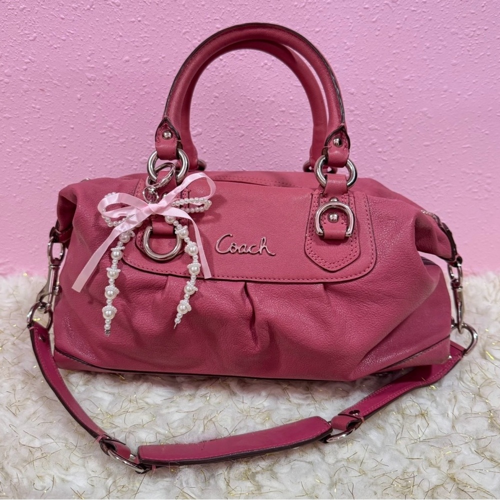 Coach Pink Ashley Leather Satchel with Top Handles